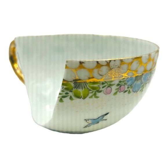 Artisan Broken China Earrings Handmade with Green Agate & Crystal Findings - Picture 9 of 10